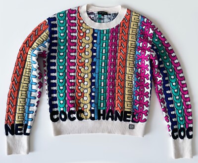CHANEL 21K CC ECRU MULTICOLOR CC LOGO CASHMERE SWEATER 36 | eBay
