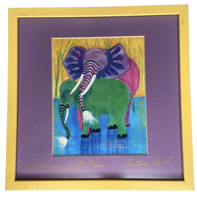 BETSEY FOWLER & JIM FOWLER ELEPHANT PRINT WILD KINGDOM SIGNED FRAMED 8.25''x8.25''