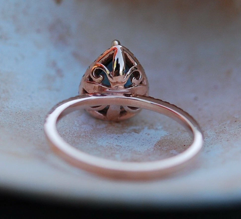 1ct Pear Cut Natural London Topaz & Moissanite Accent Ring 14k SOLID Rose Gold - Image 4 of 4