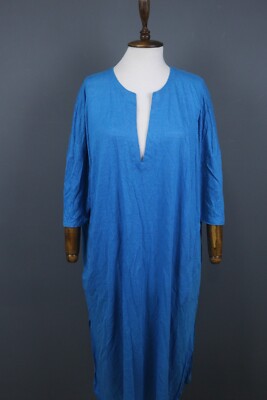 Vilebrequin Blue Linen Lagenlook 3/4 Sleeve Relaxed A-Line Long Dress Size  S / M | eBay