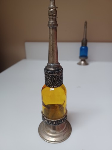 Bottiglia profumo marocchino vintage fatta a mano vetro GIALLO da collezione decorazione antica - Foto 1 di 4