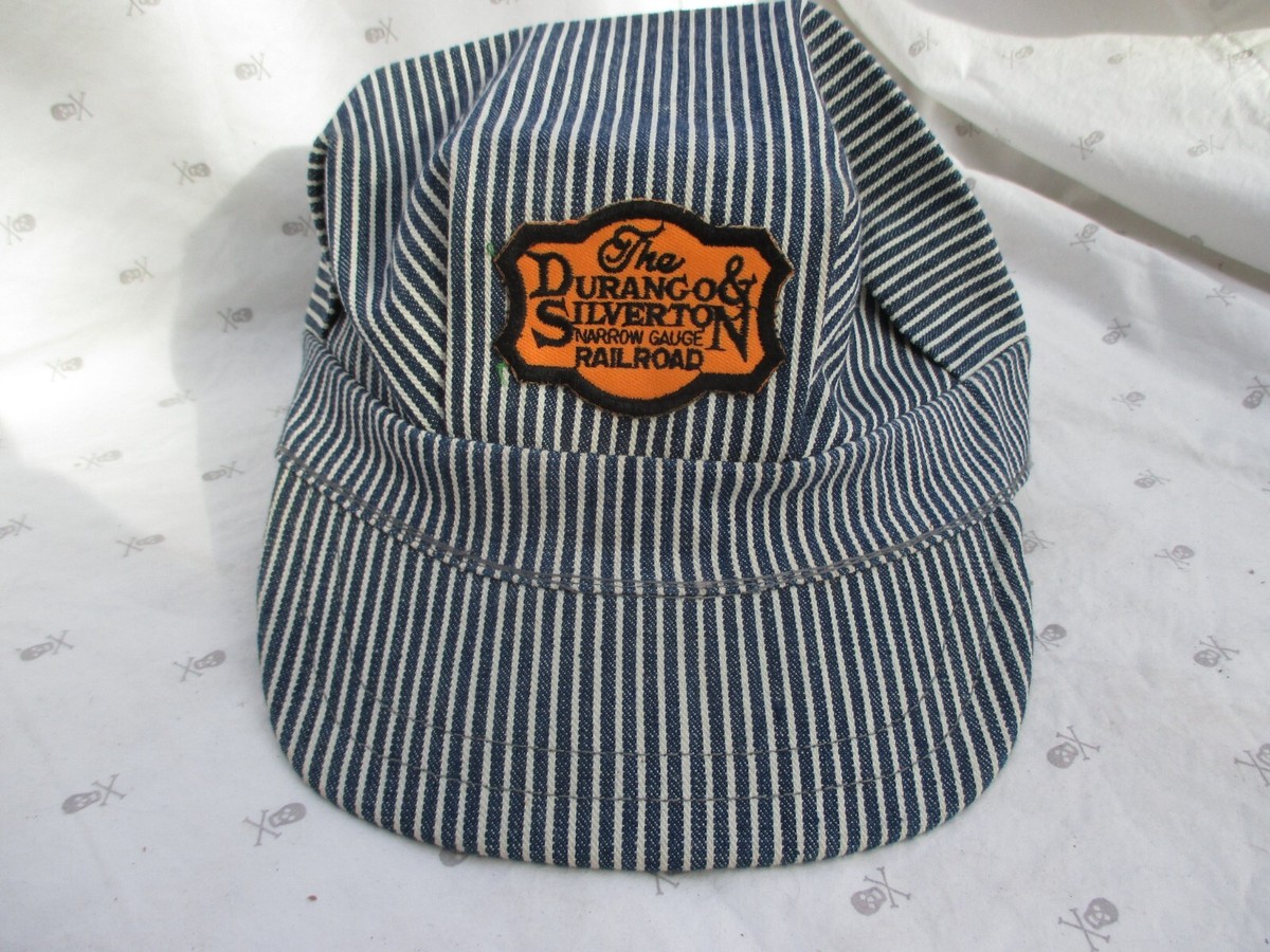 Vintage Hickory Stripe Cotton Railroad Conductor Cap Hat XL men