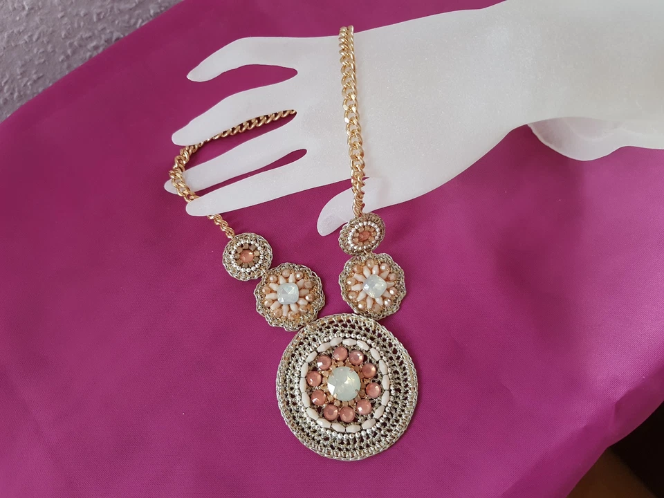 Modeschmuck,Damen,Halskette,Kette,Kurz,Gold,Perlen,Strass - Bild 3 von 4