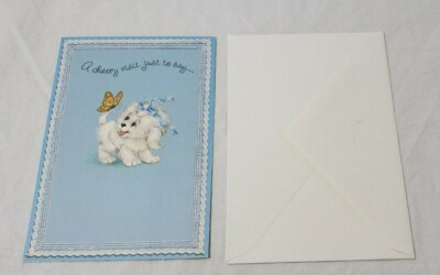 Vintage Hallmark Charmers Get Well Card Cute dog Blue ''A Cheery visit...''