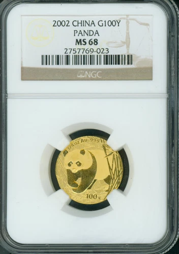 2002 GOLD PANDA 1/4 Oz. NGC MS68 100-Y MS-68 CHINA 100Y  SCARCE !!!