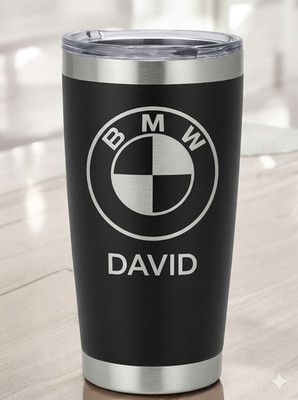 BMW TUMBLER, PERSONALIZED LASER ENGRAVED STAINLESS STEEL TUMBLER, LID & STRAW