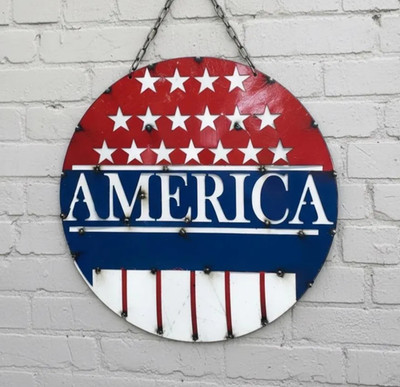 Handmade Metal American Flag Sign - USA Wall Art for Garden, Patio Decor
