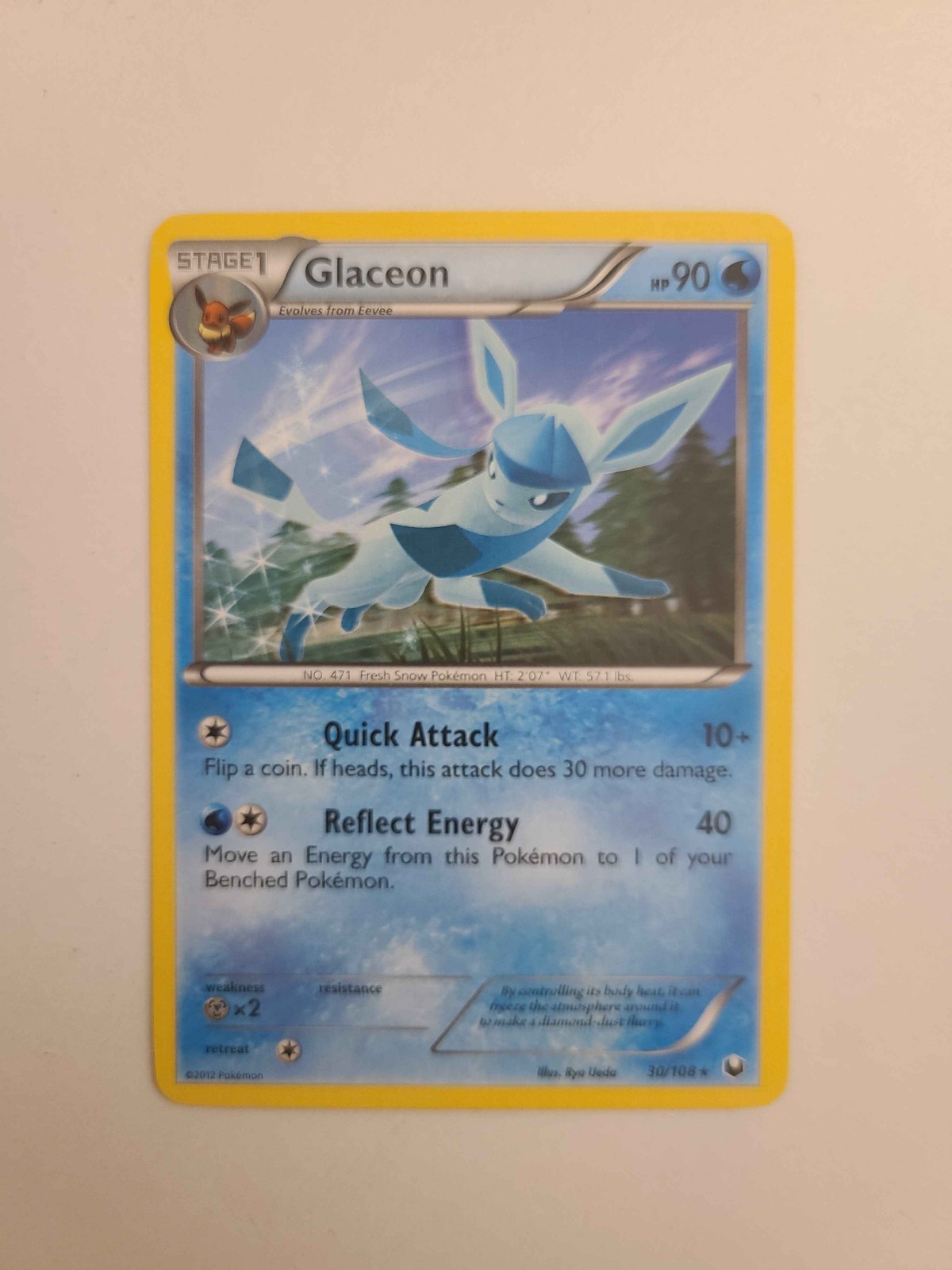 Pokemon TGC 2012 Dark Explorers Glaceon 30/108 Regular Rare card in Near Mint