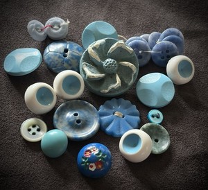 Vintage Button Lot of 20+ Pieces Blues Assorted - Estate