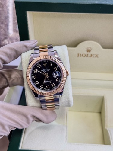 Rolex Datejust II 116333 41mm 18K Yellow Gold Steel Black Arabic Dial Men Watch