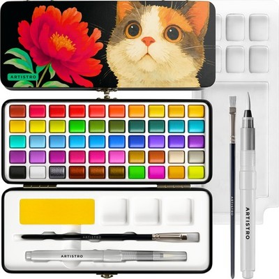 50 Colors Watercolor Paint Set - Portable Paint Set with Palette and Brush Pe...