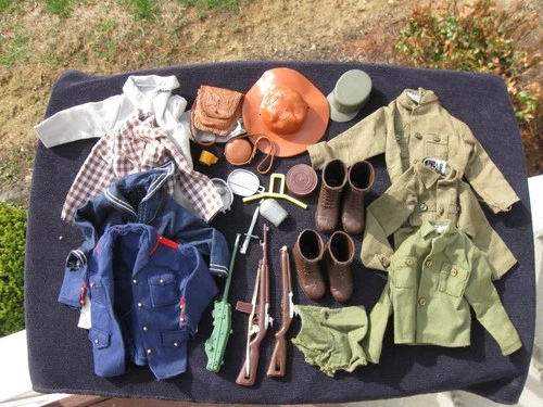 Vintage GI Joe 1964 - Tall Brown Boots and outfits Marked Japan and Accessories