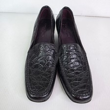 Vintage Woman’s Cole Haan Crocodile Loafers 6.5 B Black Wedge Heels