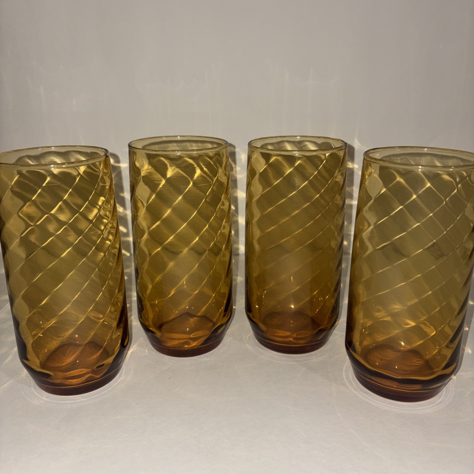 Vintage Libbey Amber Optic Swirl MCM Glasses Tumblers 1960's Set of 4
