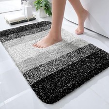 Small Bathroom Rugs 24x16, Extra Soft Absorbent Microfiber Bath Rugs Black, No
