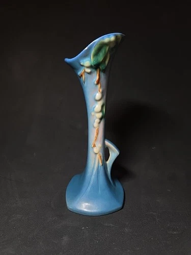 1946 Roseville Pottery Snowberry Blue Bud Vase 1BV-7 Vintage