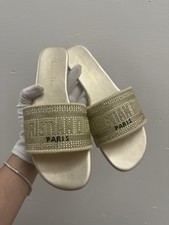 Christian Dior Women's Dway Tan Gold Flat Slide Sandals 40 EU 10 US