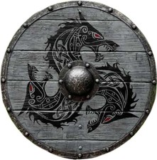 Viking Shield Medieval Fenrir Grey Wolf Shield Authentic Bettleworn Viking 61cm