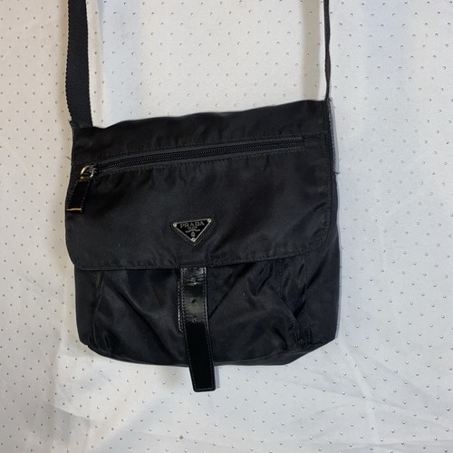PRADA Crossbody Bag Nylon Black Leather Flap Shoulder Purse Authentic Read* - Picture 17 of 19