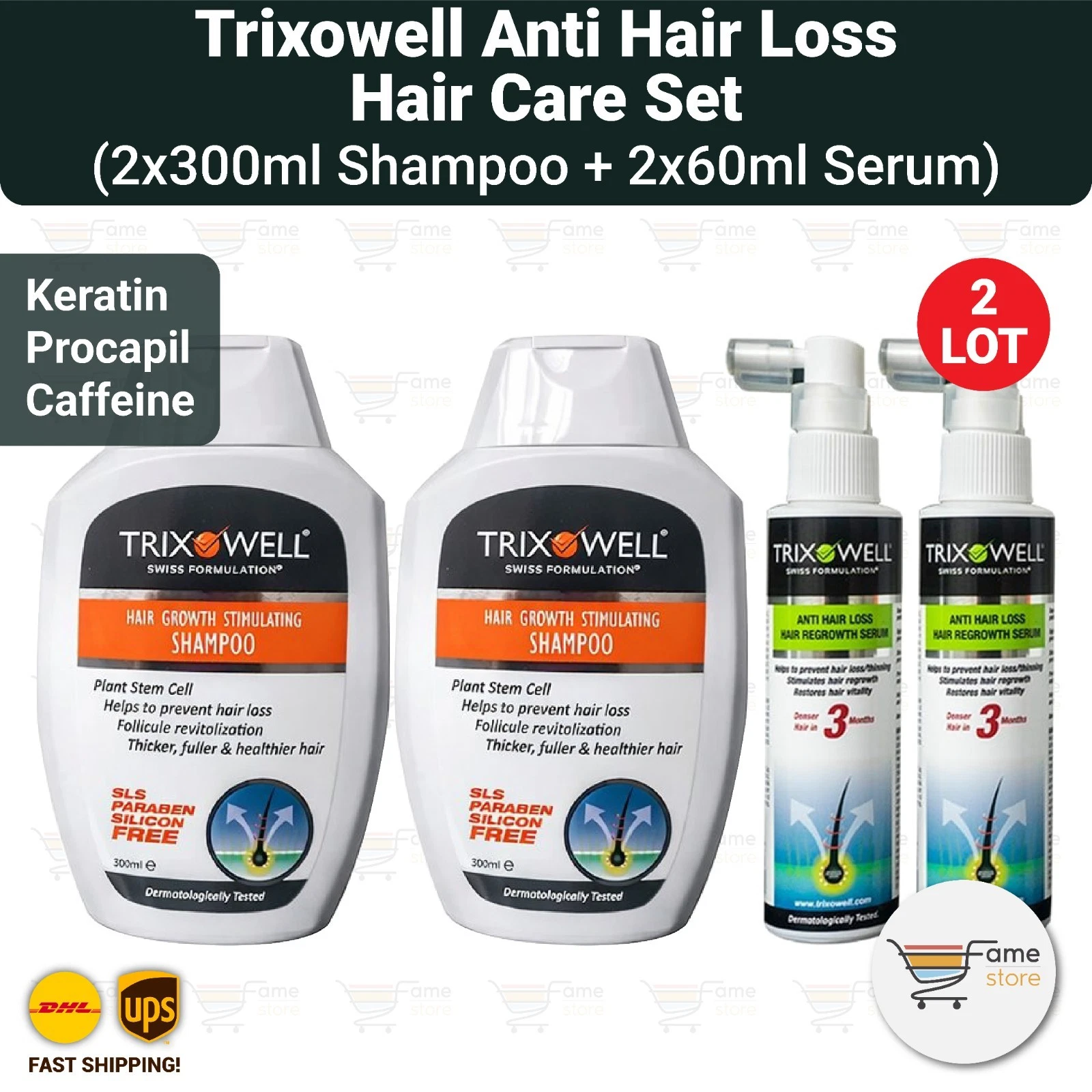 Trixowell Anti Hair Loss Hair Care Set ( Shampoo+Serum ) - 2 LOT