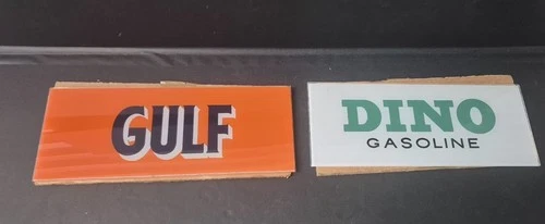 Vintage Gas Pump Glass Panels GULF DINO Gasoline