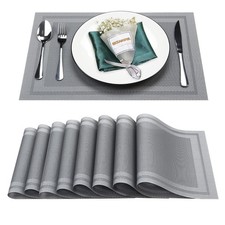 8 PCS Vinyl PVC Heat Resistant Washable Placemats Non Slip Table Mat Gray