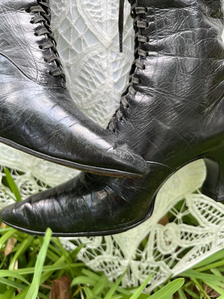 🥿 Zapatos antiguos eduardianos de cuero para mujer - circa 1900 negros Foto 4 de 4