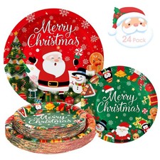 Merry Christmas Paper Plates Dinner Dessert Plate Disposable Dinnerware Set