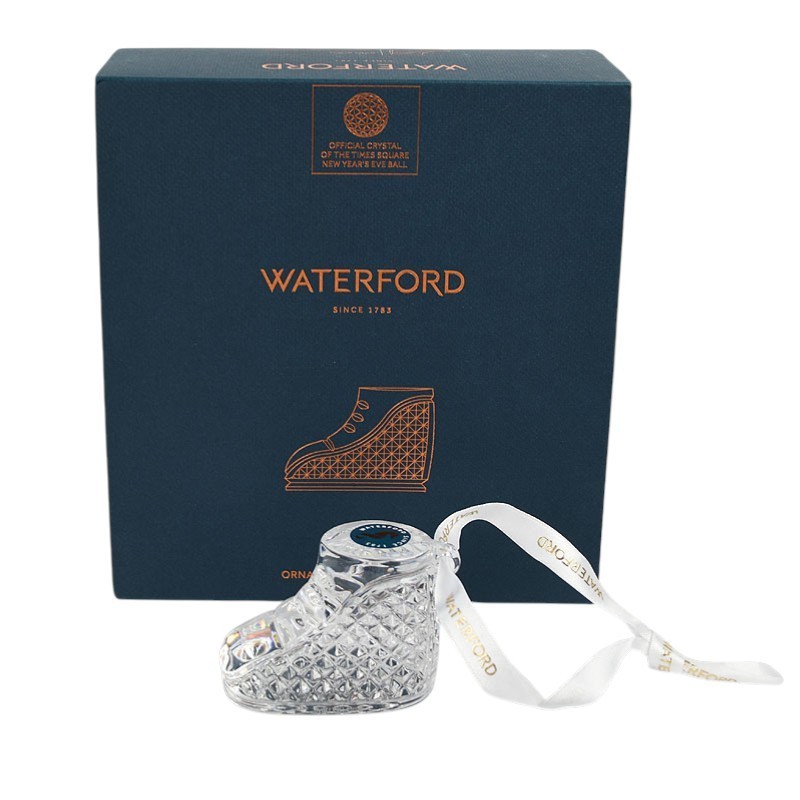 WATERFORD Clear Crystal BABY BOOT Shoe Christmas Ornament NEW
