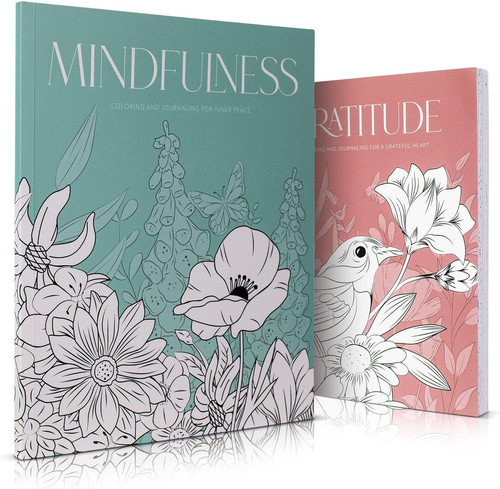 Beautiful Adult Coloring Book Set of 2 for Relaxation - Gratitude