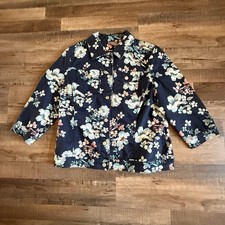 Chico's Floral Button Up Floral Jacket Pockets Collared Size 1 M 8-10 Navy