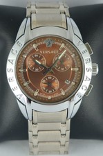 Luxury Versace Chronograph Men Brown Dial Stainless Steel Band Quartz Wristwatch