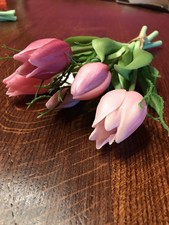 Formano Tulpenbund 25cm Kunstblumen Tischdeko rosa Blätter +  Zweig Tulpe NEU