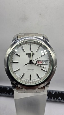 Seiko 7s26 02w0 Automatic Stainless Steel Serviced Wristwatch Day-Date Glass Bck