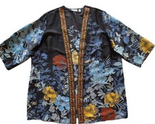 Graver Susan Graver Womens XL Floral Kimono Jacket open Front Embroidered Trim