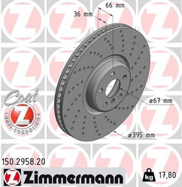 2X Bremsscheibe Zimmermann 150.2958.20 2 Bremsscheiben FüR BMW-image