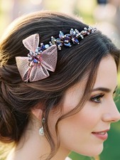 Pink Flower Headband Crystal Floral Bridal Headpiece Bling Jeweled Wedding Hair