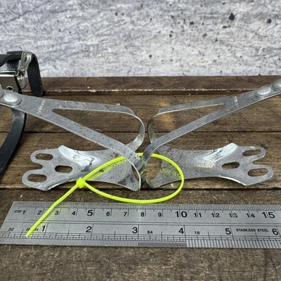 DURA ACE トゥークリップ Vintage Shimano Toe Clips Large L 3-Hole Straps Japan Dura Ace 600