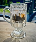 Vintage NEW YORK City Twin Towers Skyline Collectible Glass Mug with Handle.