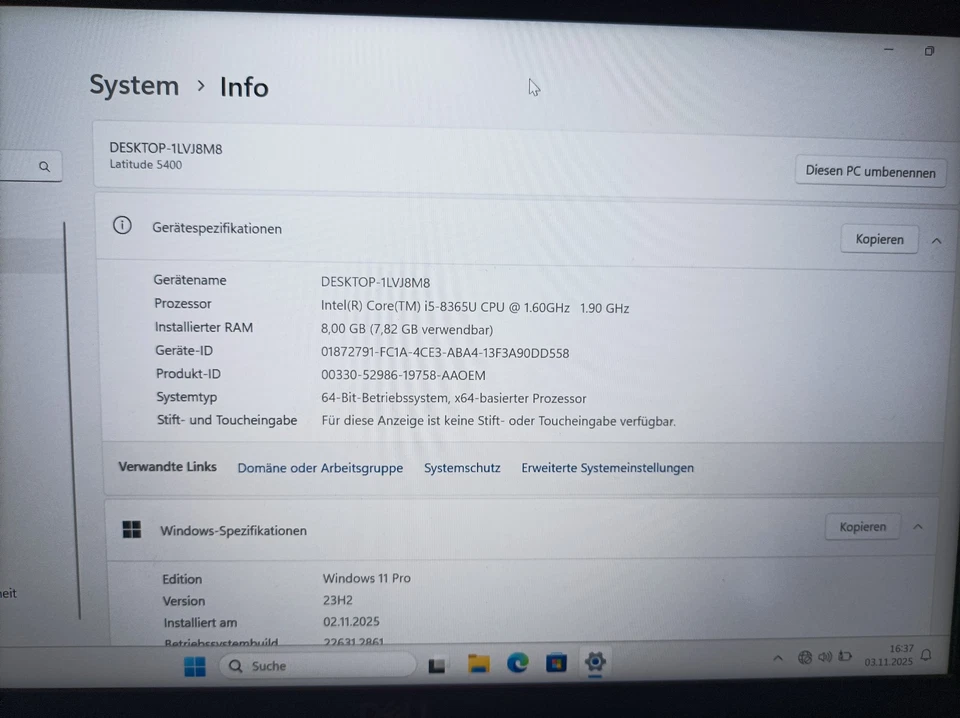 DELL Latitude 5400 i5-8365U 8GB 256GB USB-C Webcam HDMI 1920x1080 Windows 11 N12 - Bild 2 von 4