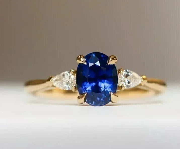 2.85 ct Oval Cut Tanzanite & Diamond Engagement Ring Real 14k SOLID Yellow Gold