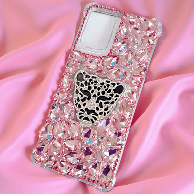 Handyhülle Schlüsselband Damen funkelnd Glitzer rosa Leopard Diamanten Glitzer Strass