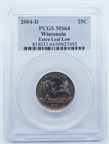 2004-D Wisconsin State 25c Quarter Extra Leaf Low PCGS MS64 - U1551