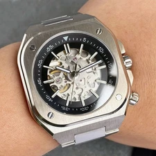 Tandorio New 42mm Sapphire Black/White Skeleton Dial 20ATM NH70 Auto Men Watch