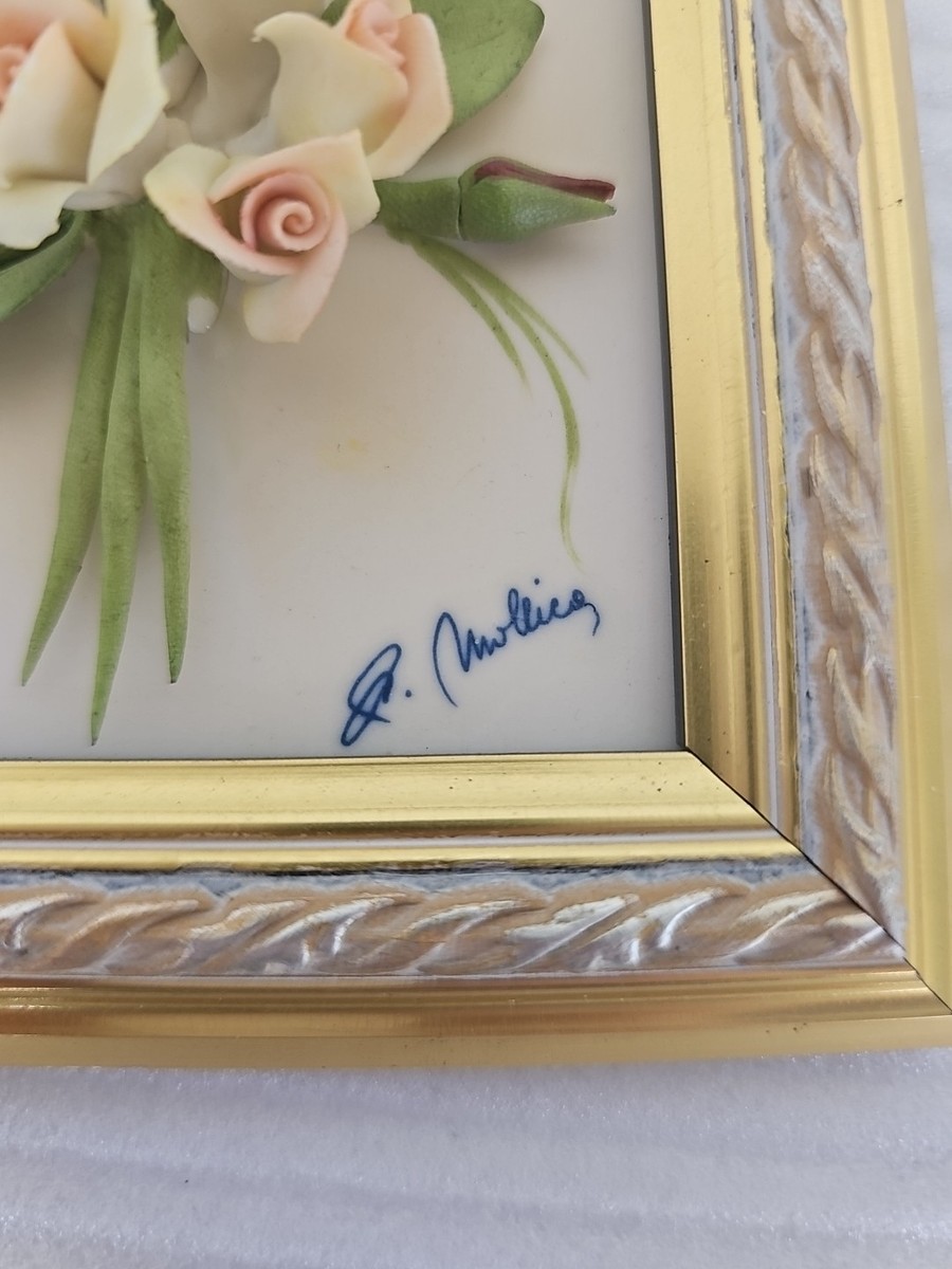 Capodimonte Italy Porcelain Wall Art Framed 3D Flower Vintage