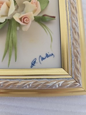 Capodimonte Italy Porcelain Wall Art Framed 3D Flower Vintage