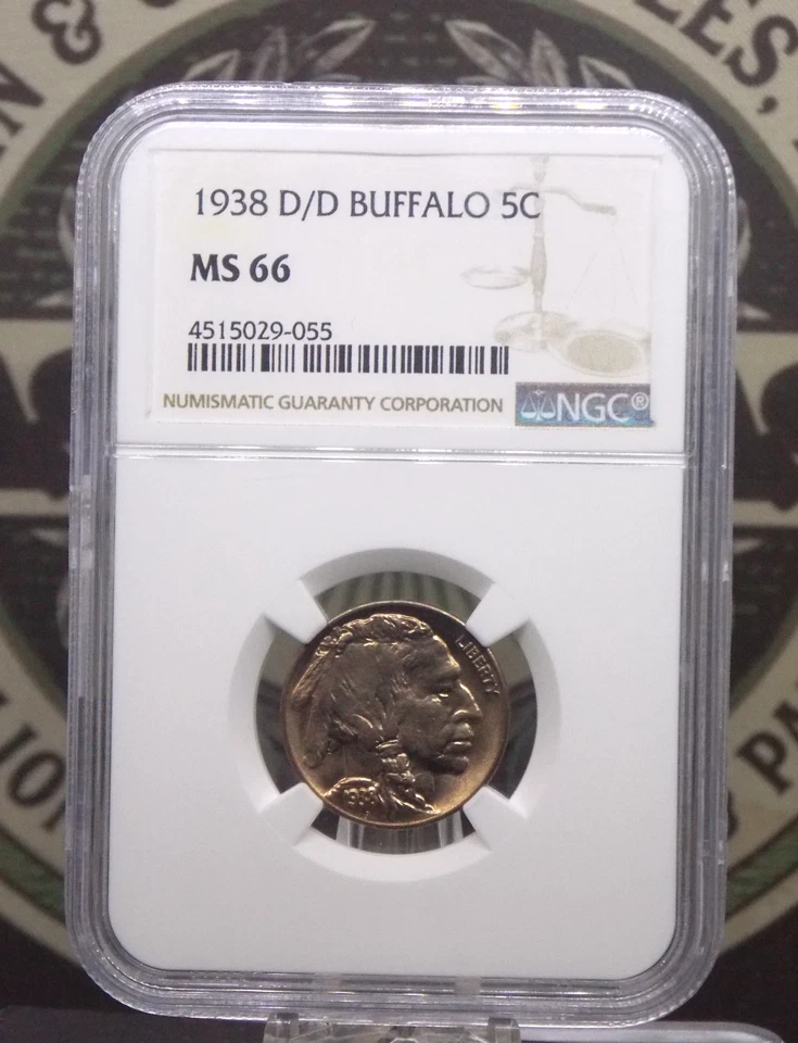 1938 "D/D" Indian Head BUFFALO Nickel 5c NGC MS66 #055 Gem BU Unc ECC&C, Inc. - Image 3 of 4