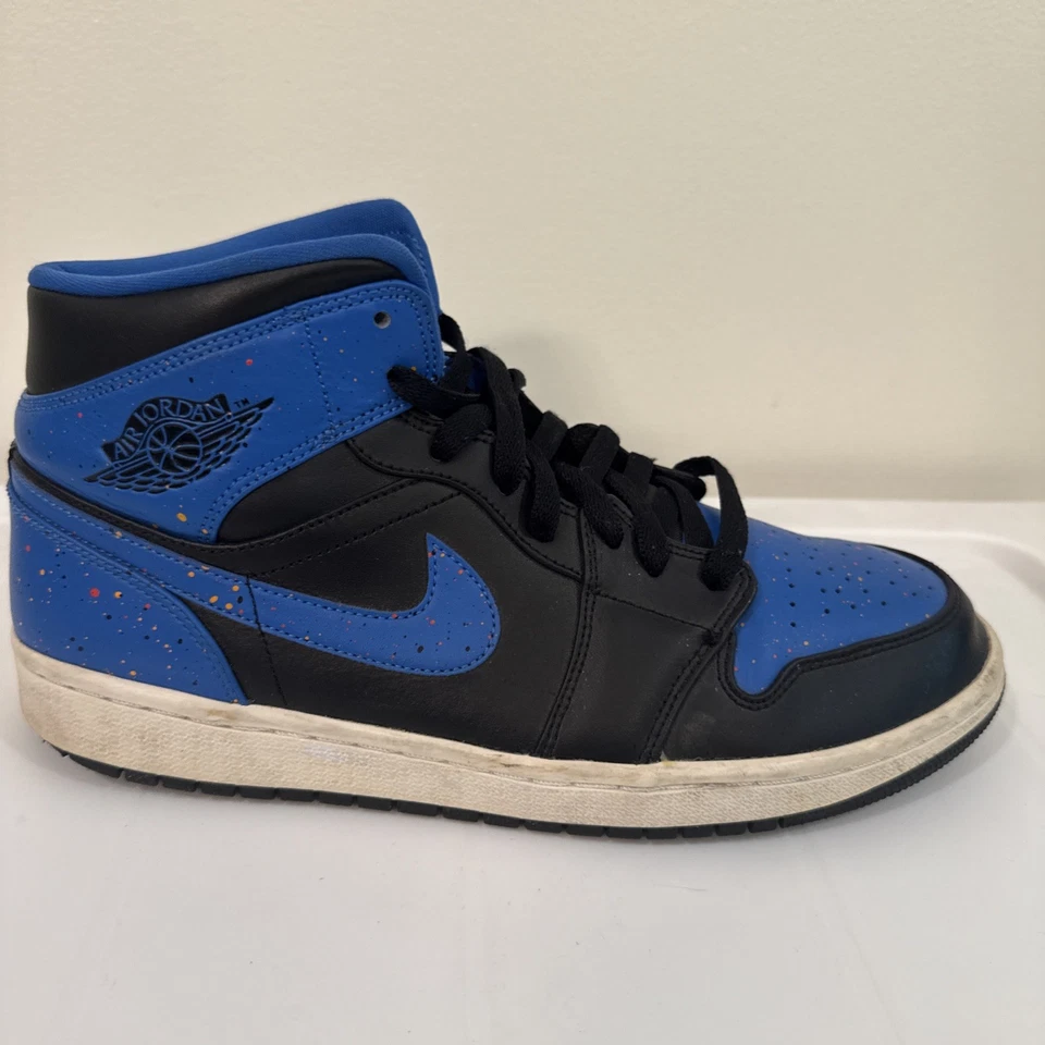 Air Jordan Mid 1 Royal Paint Splatter Men’s Size 10 Sneakers - Image 2 of 4