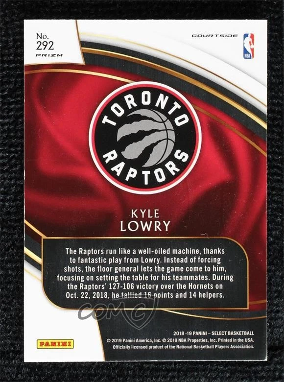 2018-19 Panini Select Courtside Silver Prizm Kyle Lowry #292 - Image 2 of 2