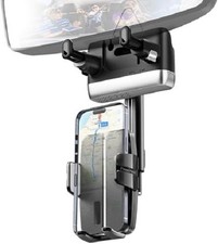 Car Rear View Mirror Phone Holder 360 Rotating Retractable Mount 4-7 Inch Cell
